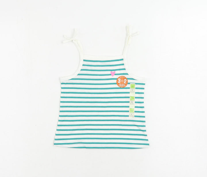 Marks and Spencer Girls Green Striped Cotton Camisole Tank Size 2-3 Years Square Neck Pullover