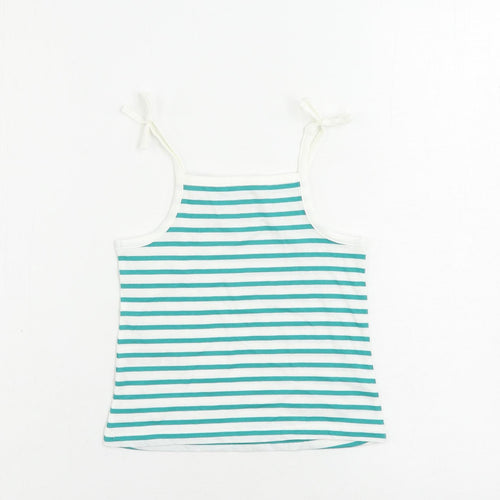 Marks and Spencer Girls Green Striped Cotton Camisole Tank Size 2-3 Years Square Neck Pullover