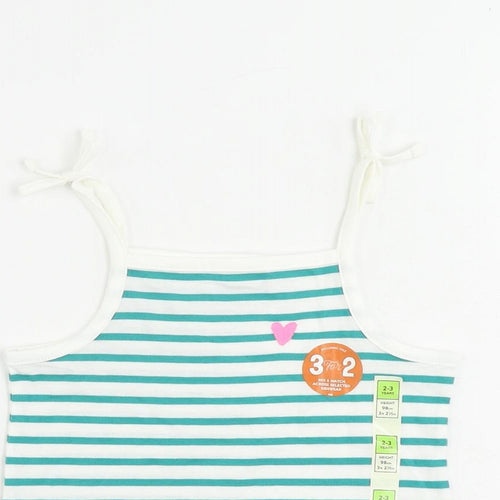 Marks and Spencer Girls Green Striped Cotton Camisole Tank Size 2-3 Years Square Neck Pullover
