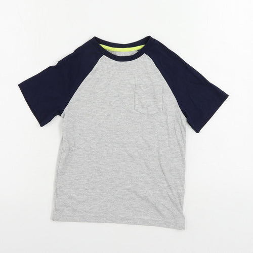 Marks and Spencer Boys Grey Colourblock Cotton Pullover T-Shirt Size 6-7 Years Crew Neck Pullover