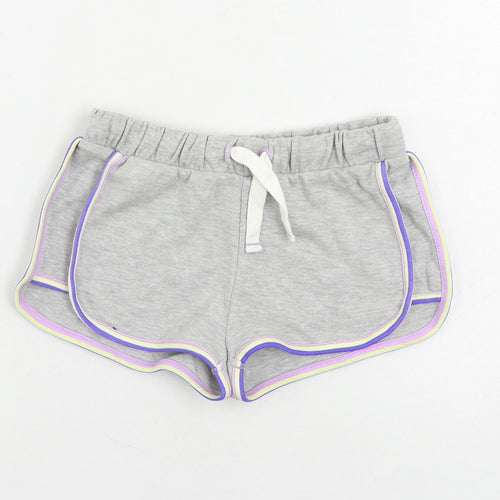 Marks and Spencer Girls Grey Cotton Sweat Shorts Size 6-7 Years Regular Drawstring - Contrasting Trim