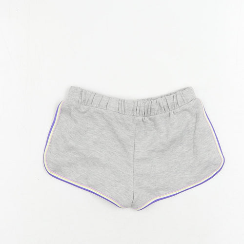 Marks and Spencer Girls Grey Cotton Sweat Shorts Size 6-7 Years Regular Drawstring - Contrasting Trim