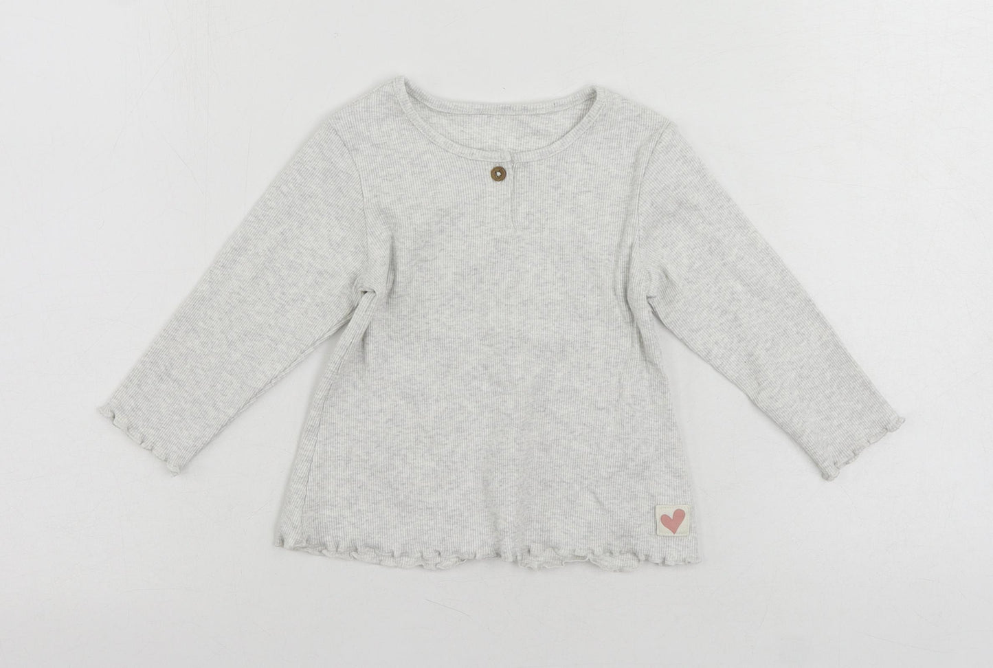 Marks and Spencer Baby Grey Cotton Pullover T-Shirt Size 9-12 Months Crew Neck Pullover