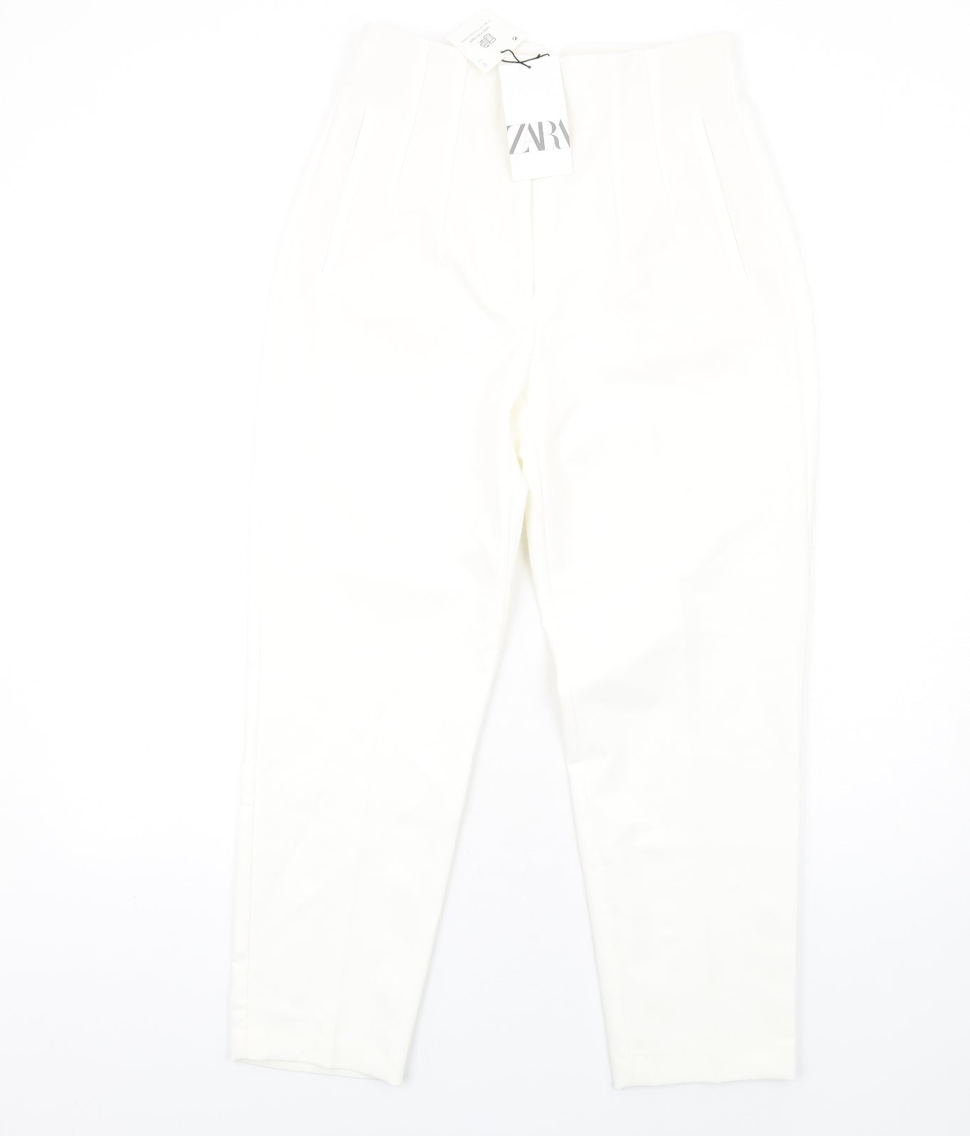 Zara Womens White Polyester Trousers Size M L27 in Regular Zip