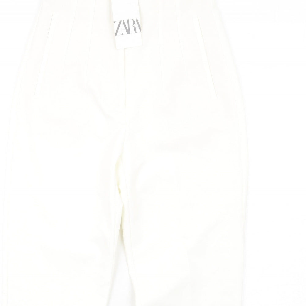 Zara Womens White Polyester Trousers Size M L27 in Regular Zip