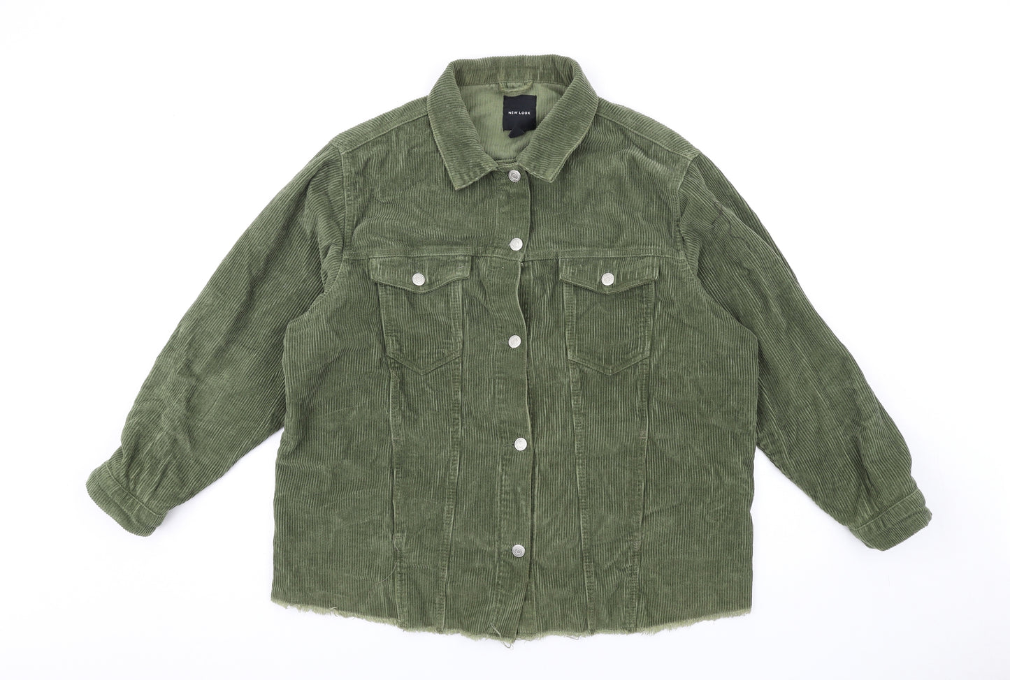 New Look Womens Green Cotton Basic Button-Up Size 14 Collared