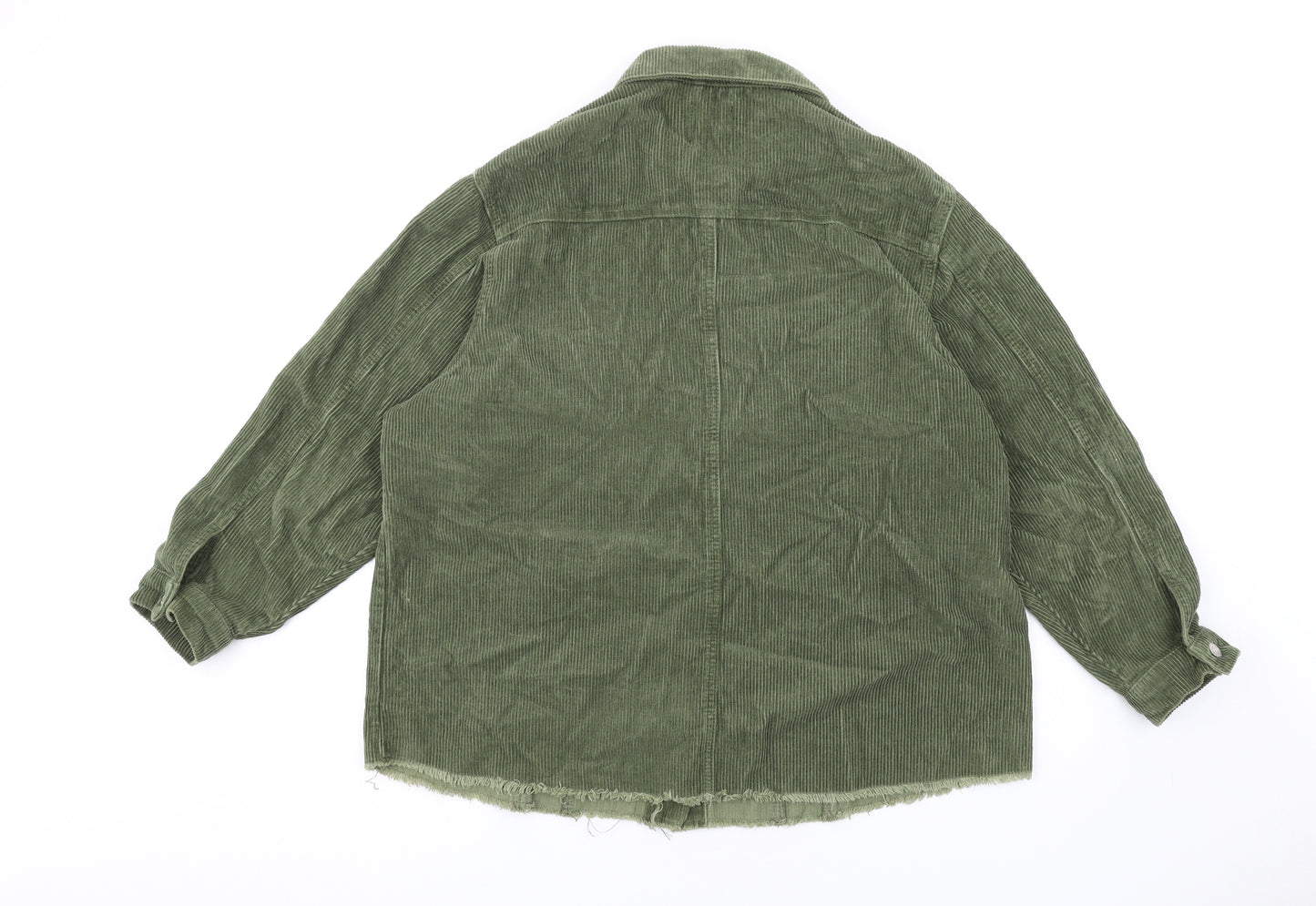 New Look Womens Green Cotton Basic Button-Up Size 14 Collared