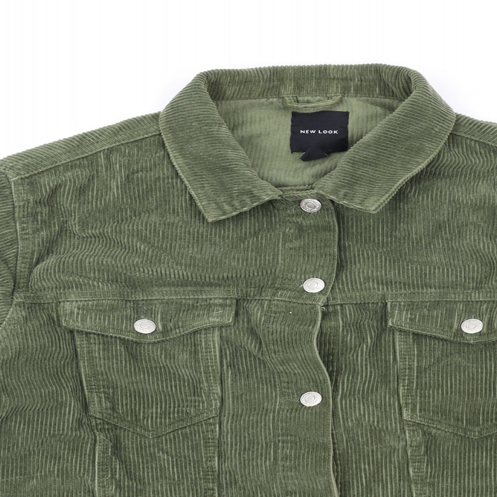 New Look Womens Green Cotton Basic Button-Up Size 14 Collared