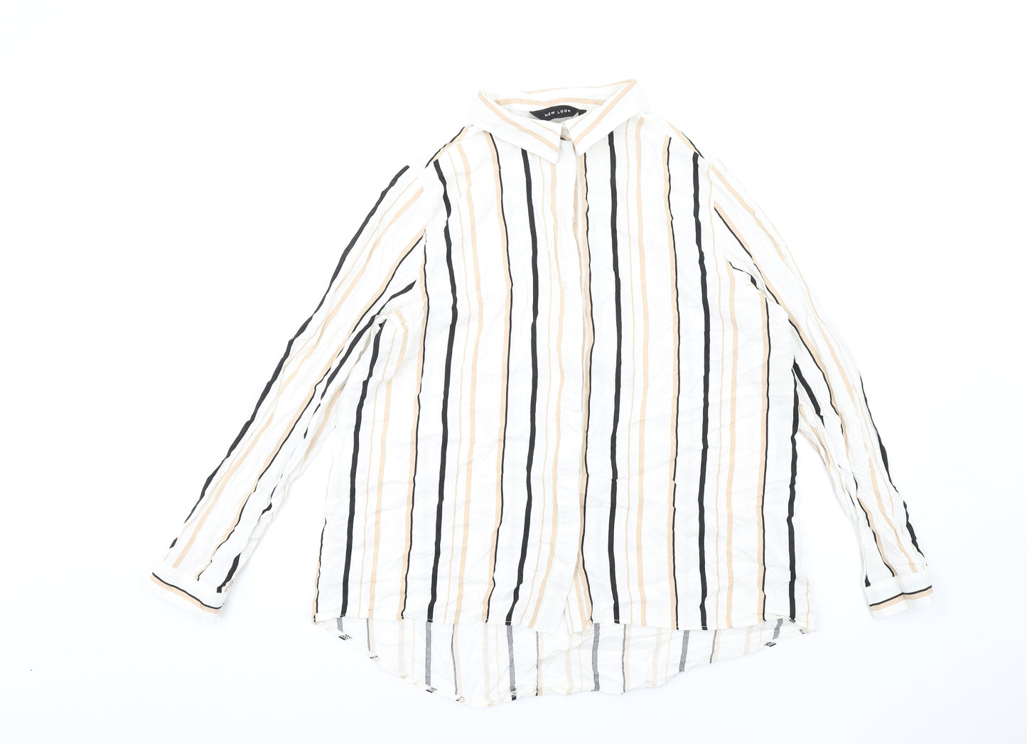 New Look Womens Multicoloured Striped Viscose Basic Button-Up Size 16 Collared