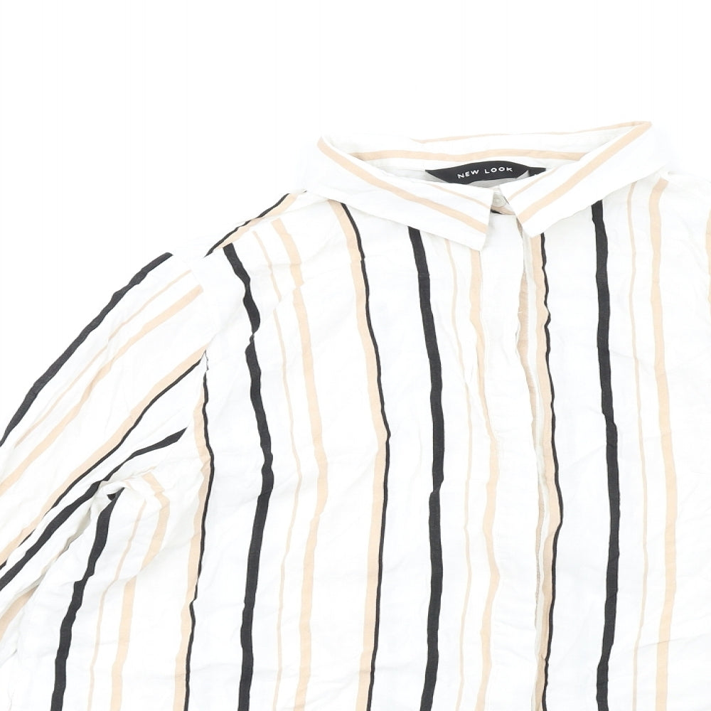 New Look Womens Multicoloured Striped Viscose Basic Button-Up Size 16 Collared