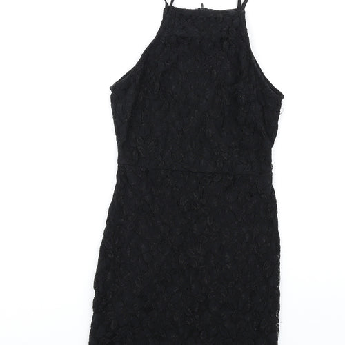 Missguided Womens Black Nylon Mini Size 6 Square Neck Zip