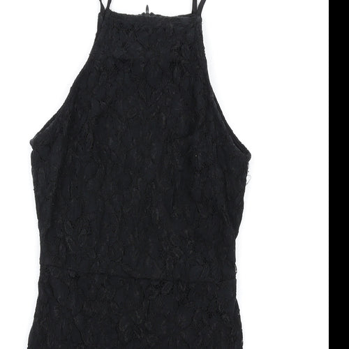 Missguided Womens Black Nylon Mini Size 6 Square Neck Zip