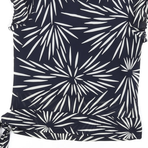 Victoria Taylor Womens Blue Geometric Polyester Basic T-Shirt Size 16 Round Neck