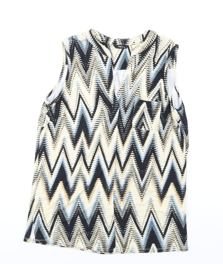 M&Co Womens Multicoloured Geometric Viscose Camisole Tank Size 10 V-Neck