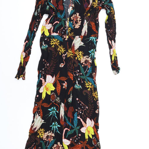 H&M Womens Multicoloured Geometric Viscose A-Line Size 12 High Neck Button