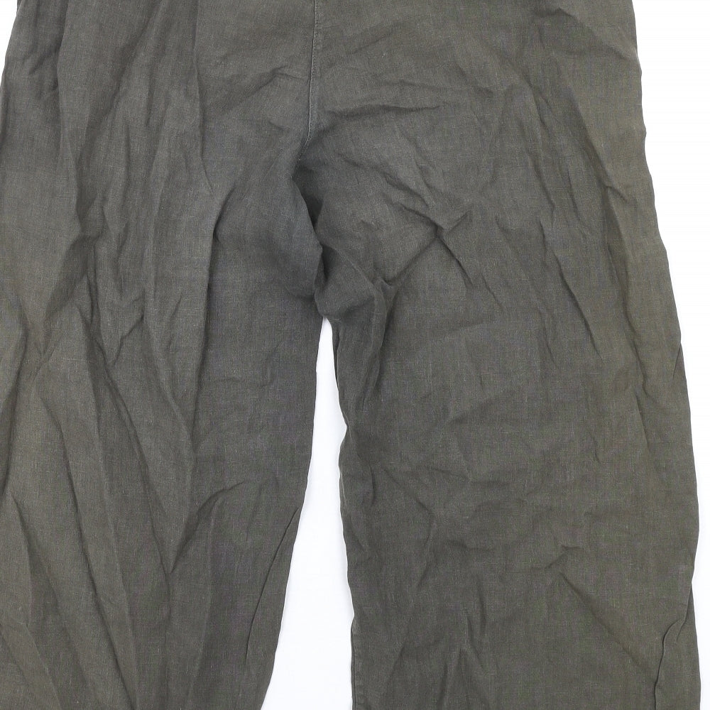 White Stuff Womens Green Linen Capri Trousers Size 14 L25 in Regular Zip
