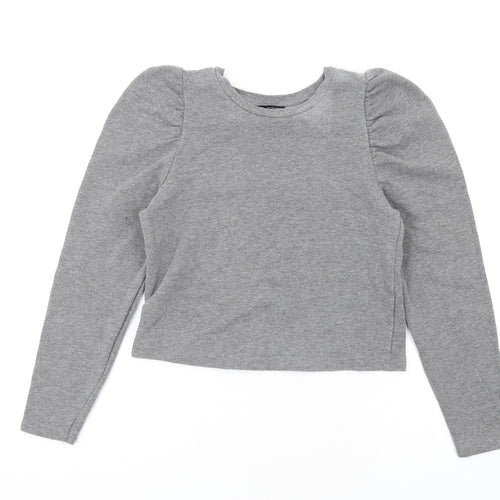 Zara Womens Grey Polyester Pullover Sweatshirt Size S Pullover - Puff Sleeve
