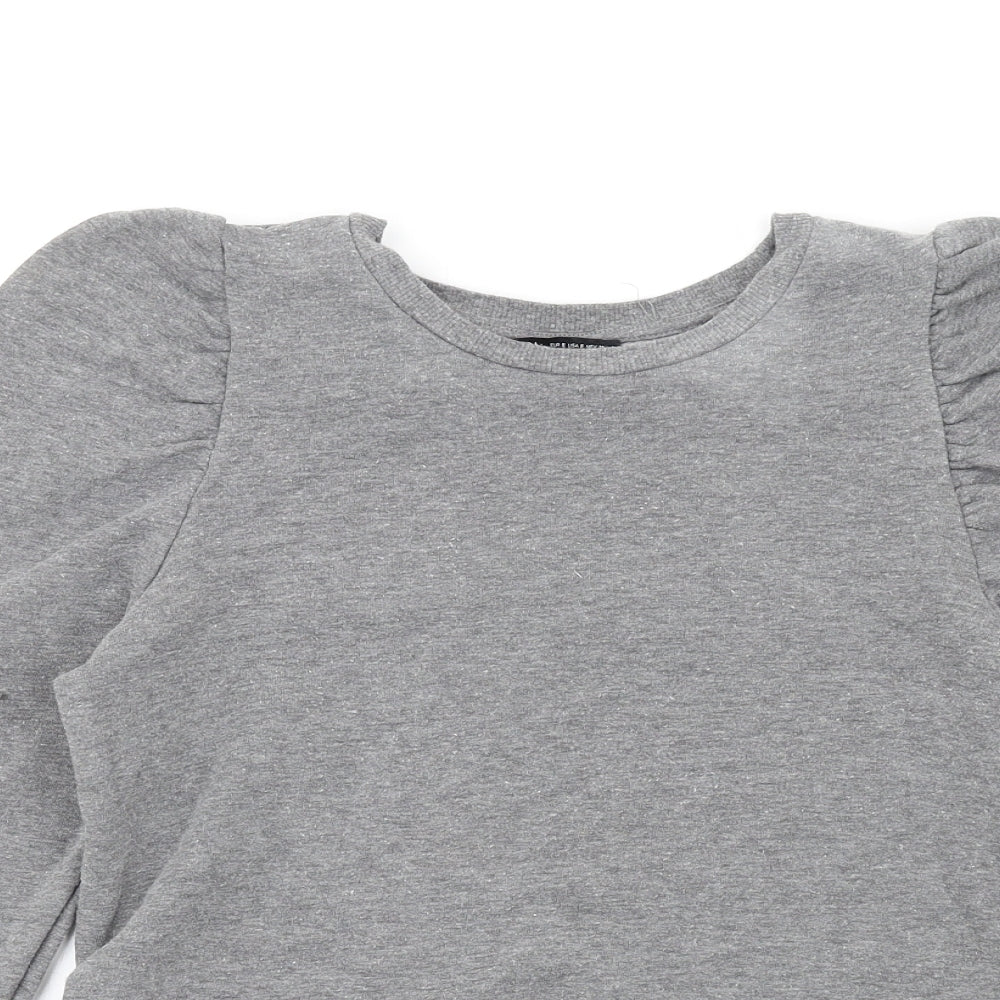 Zara Womens Grey Polyester Pullover Sweatshirt Size S Pullover - Puff Sleeve