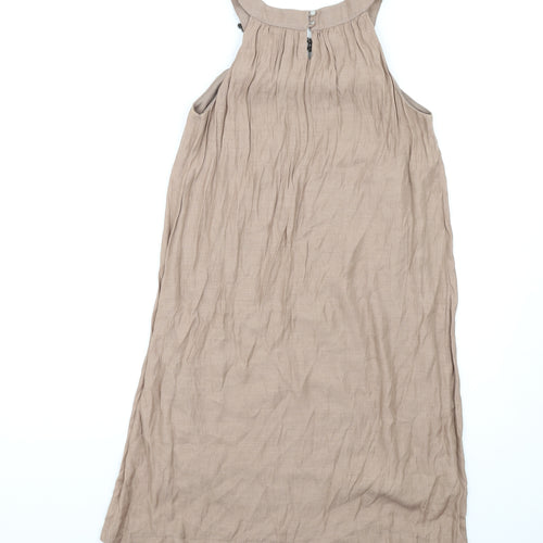 Jacqueline Riu Womens Brown Viscose A-Line Size 10 Round Neck Button - Beaded Neckline