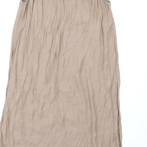 Jacqueline Riu Womens Brown Viscose A-Line Size 10 Round Neck Button - Beaded Neckline