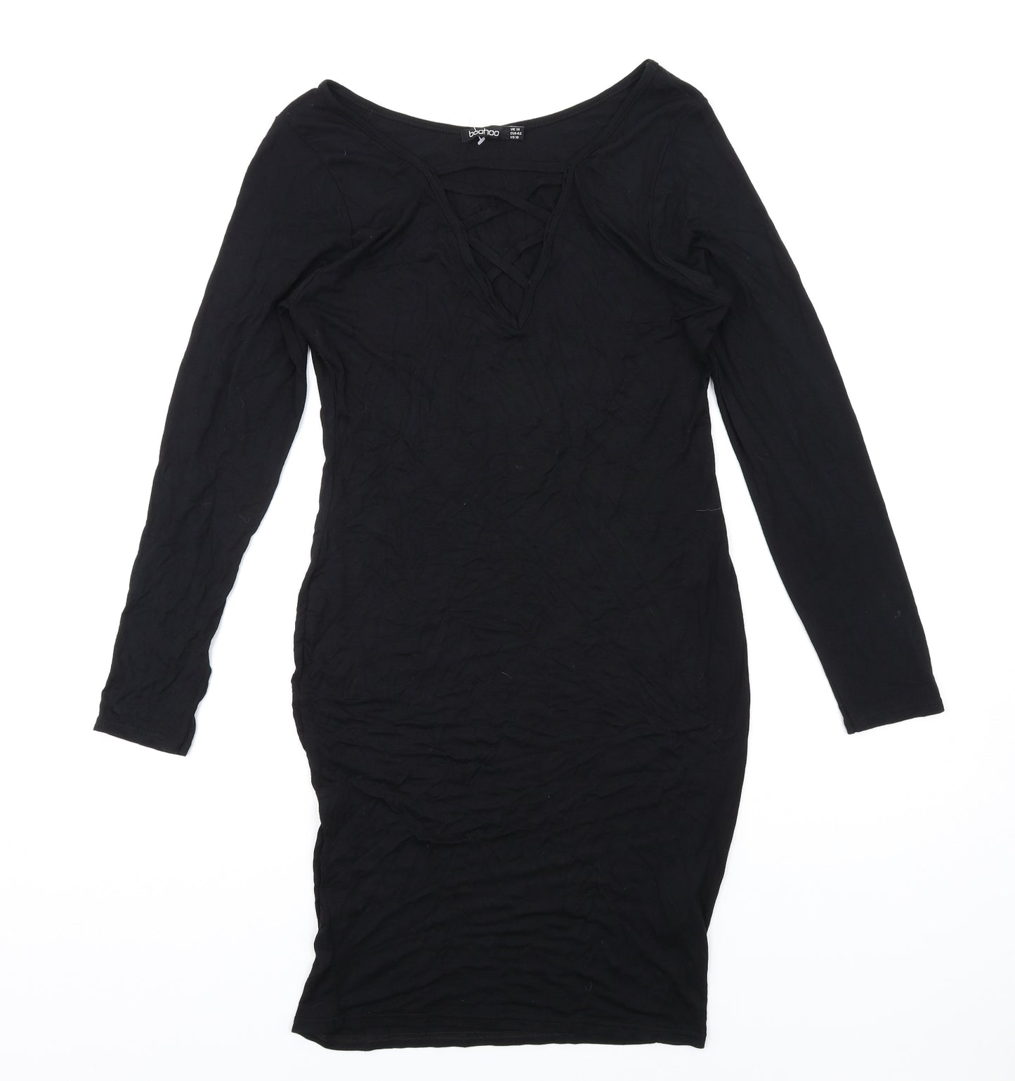 Boohoo Womens Black Viscose Bodycon Size 14 Scoop Neck Pullover