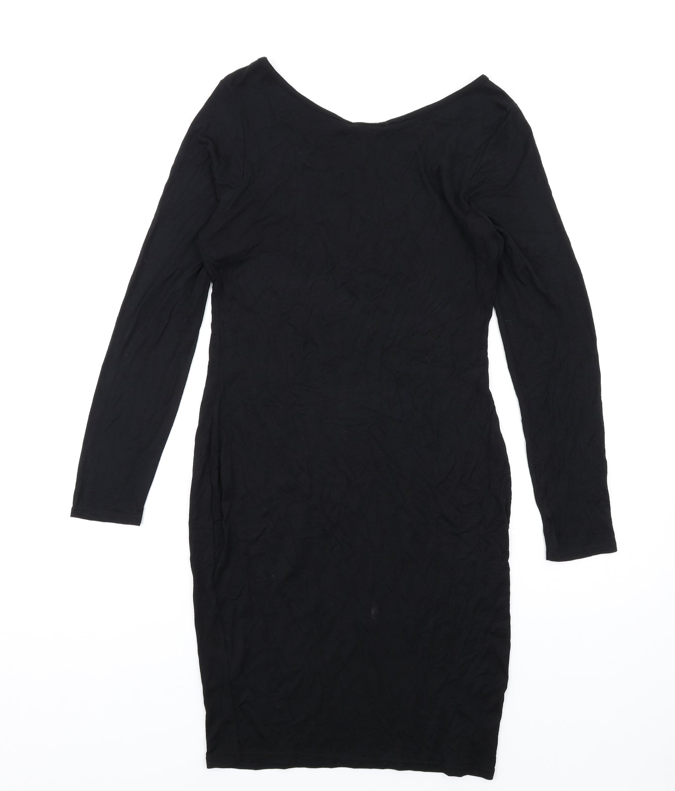 Boohoo Womens Black Viscose Bodycon Size 14 Scoop Neck Pullover