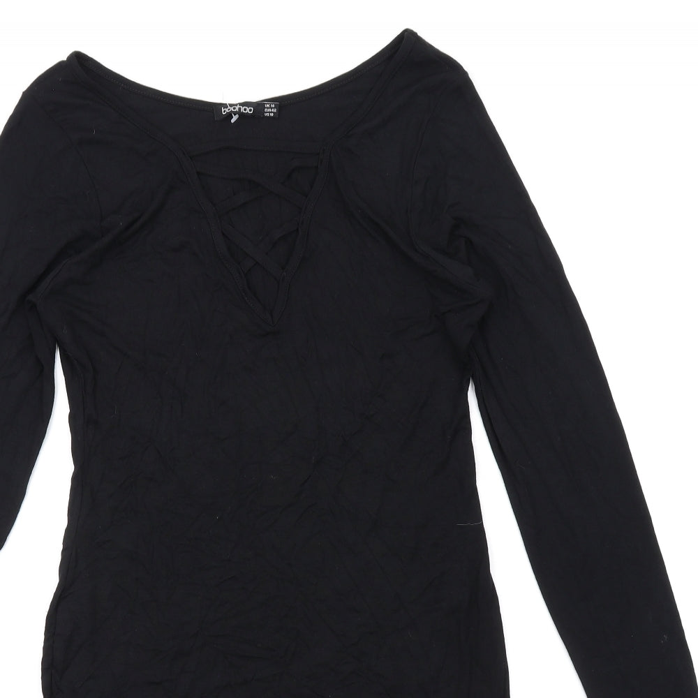 Boohoo Womens Black Viscose Bodycon Size 14 Scoop Neck Pullover