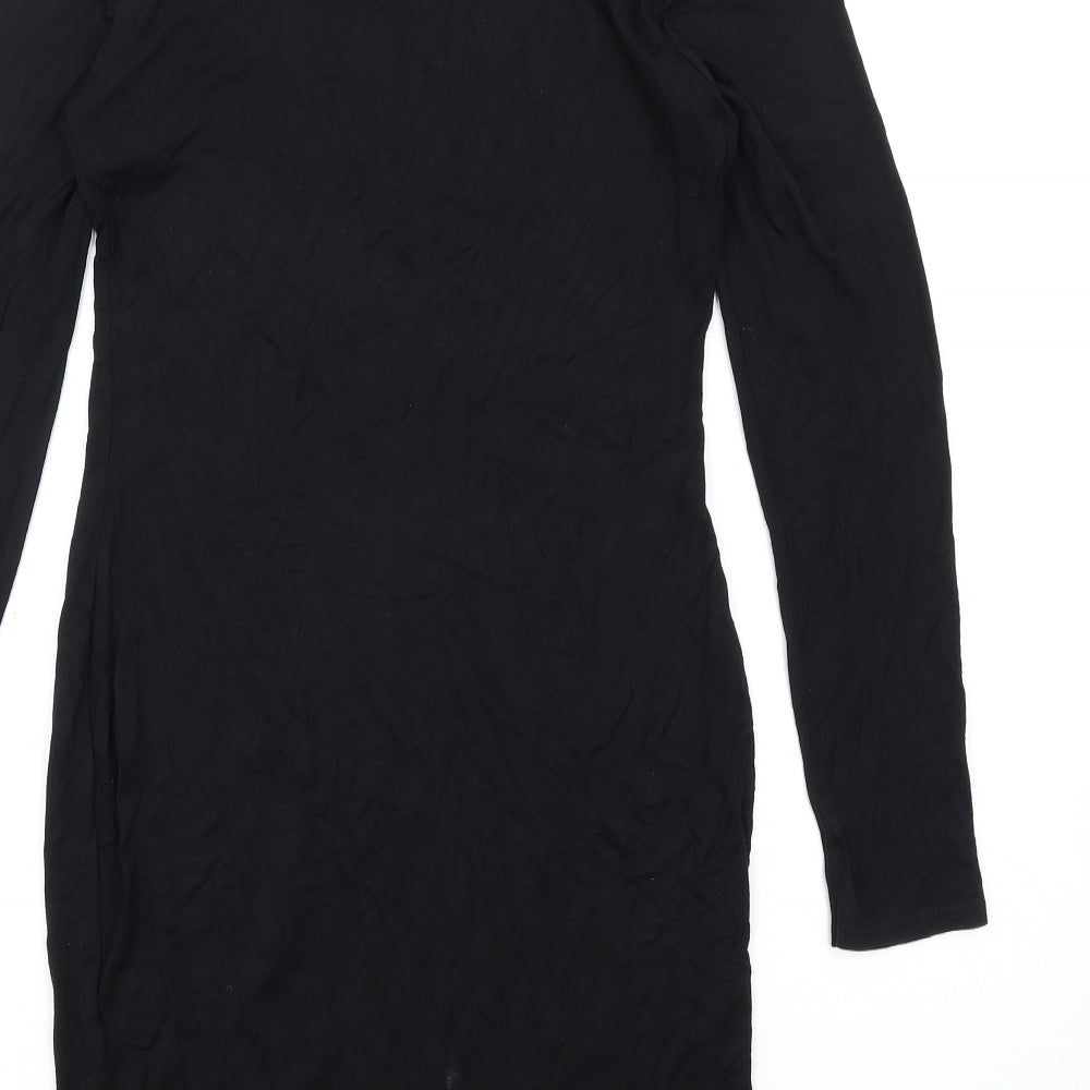 Boohoo Womens Black Viscose Bodycon Size 14 Scoop Neck Pullover