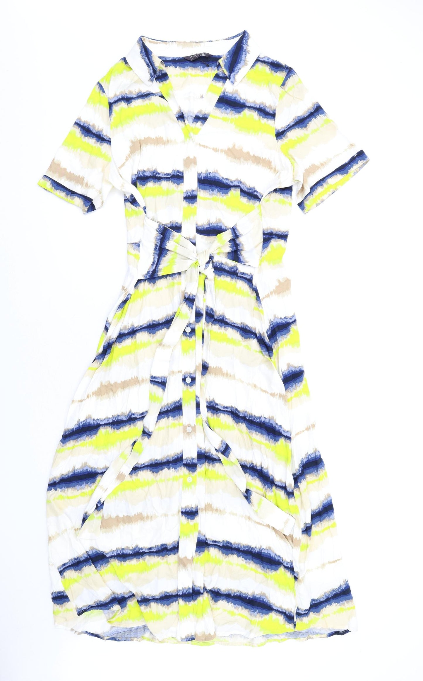 Marks and Spencer Womens Multicoloured Geometric Viscose Shirt Dress Size 14 Collared Button