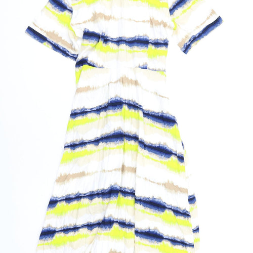 Marks and Spencer Womens Multicoloured Geometric Viscose Shirt Dress Size 14 Collared Button