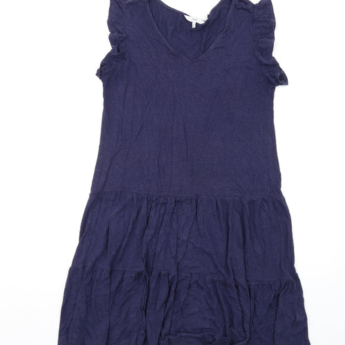 NEXT Womens Blue Linen A-Line Size 10 V-Neck Pullover