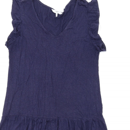 NEXT Womens Blue Linen A-Line Size 10 V-Neck Pullover