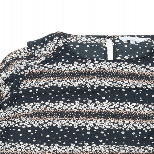 Red Herring Womens Black Floral Polyester Basic T-Shirt Size 10 Round Neck - Cold Shoulder