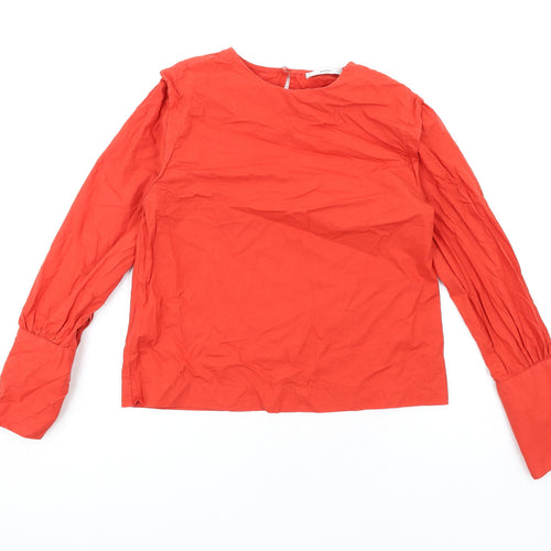 Mango Womens Red Cotton Basic Blouse Size XS Round Neck