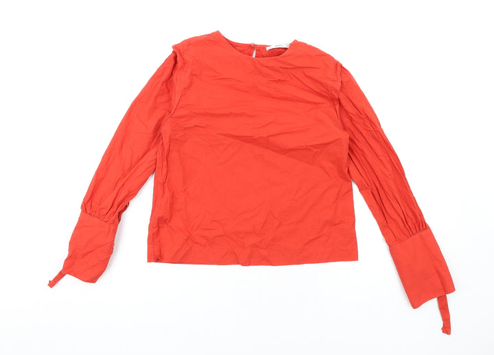 Mango Womens Red Cotton Basic Blouse Size XS Round Neck