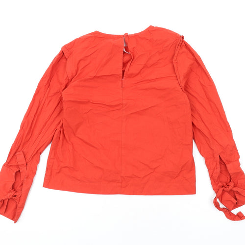 Mango Womens Red Cotton Basic Blouse Size XS Round Neck
