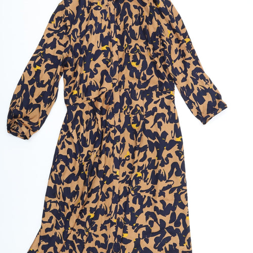 Clements Ribeiro Womens Brown Geometric Polyester Shirt Dress Size 14 Collared Button