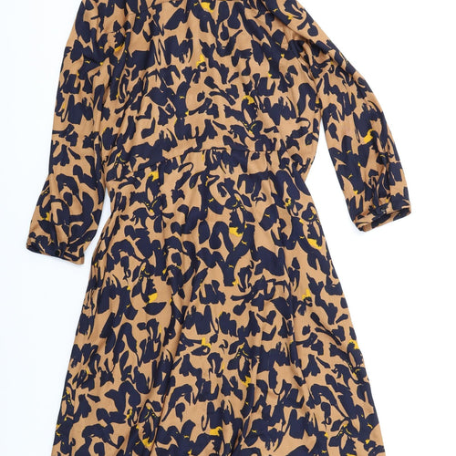 Clements Ribeiro Womens Brown Geometric Polyester Shirt Dress Size 14 Collared Button