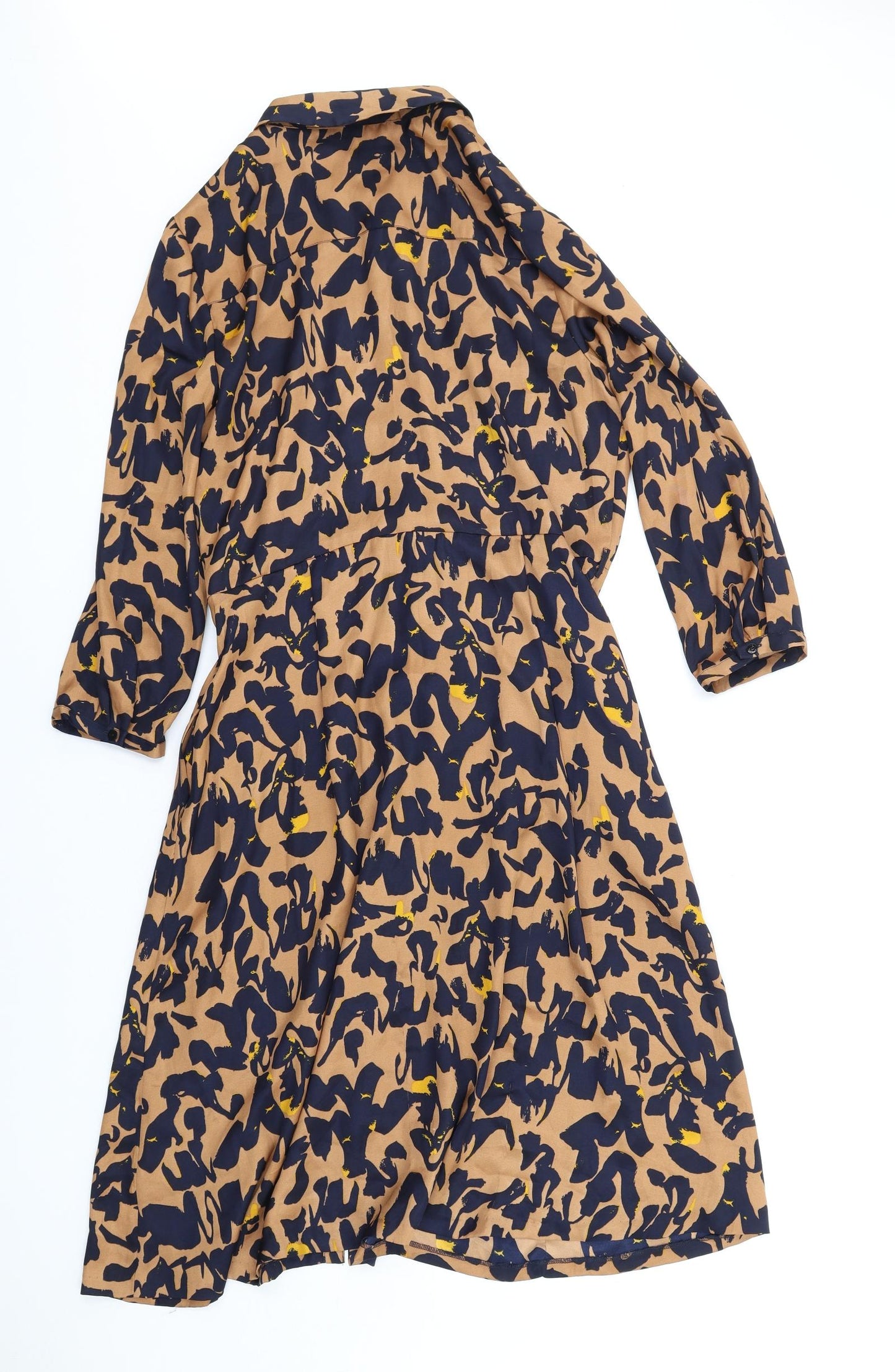 Clements Ribeiro Womens Brown Geometric Polyester Shirt Dress Size 14 Collared Button