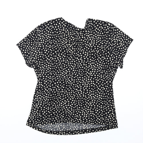 Joanna Hope Womens Black Geometric Polyester Basic T-Shirt Size 14 V-Neck