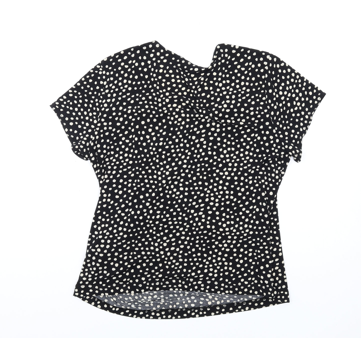 Joanna Hope Womens Black Geometric Polyester Basic T-Shirt Size 14 V-Neck