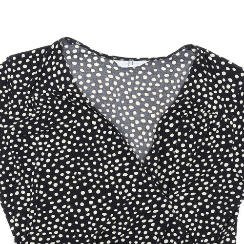 Joanna Hope Womens Black Geometric Polyester Basic T-Shirt Size 14 V-Neck