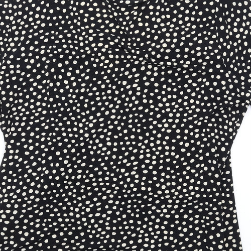 Joanna Hope Womens Black Geometric Polyester Basic T-Shirt Size 14 V-Neck