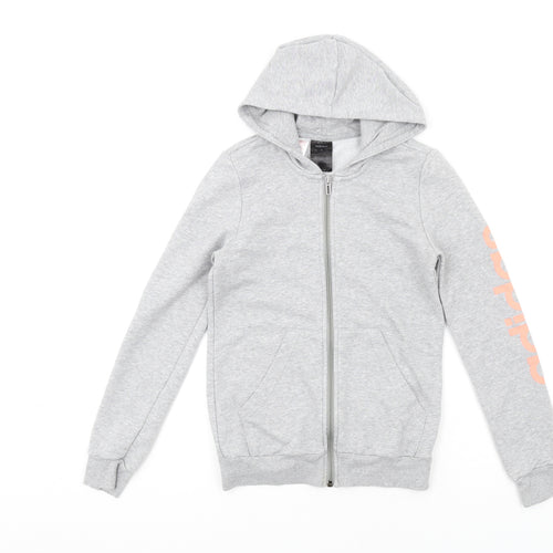 adidas Girls Grey Cotton Full Zip Hoodie Size 12-13 Years Zip