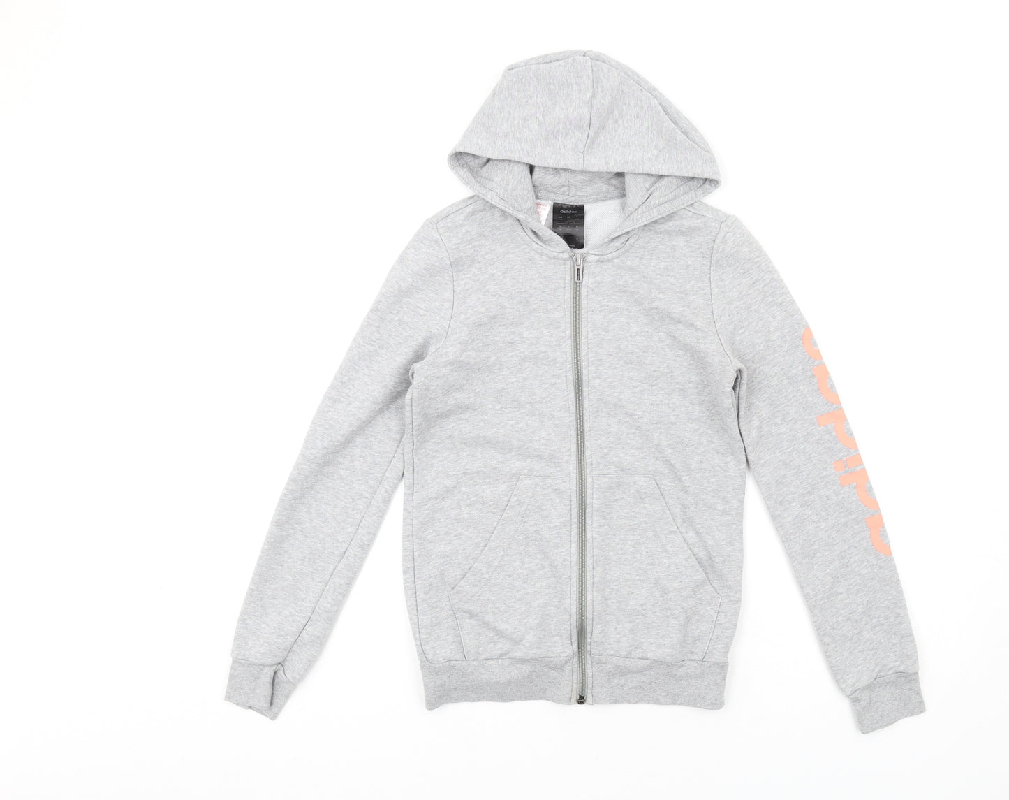 adidas Girls Grey Cotton Full Zip Hoodie Size 12-13 Years Zip