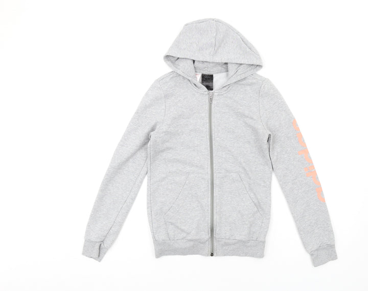 adidas Girls Grey Cotton Full Zip Hoodie Size 12-13 Years Zip