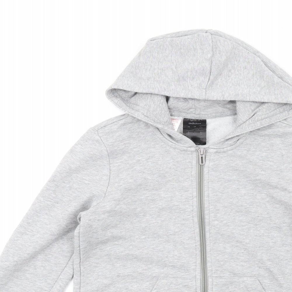 adidas Girls Grey Cotton Full Zip Hoodie Size 12-13 Years Zip