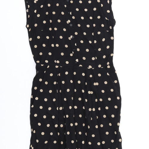 Dorothy Perkins Womens Black Polka Dot Viscose Shirt Dress Size 10 Collared Button