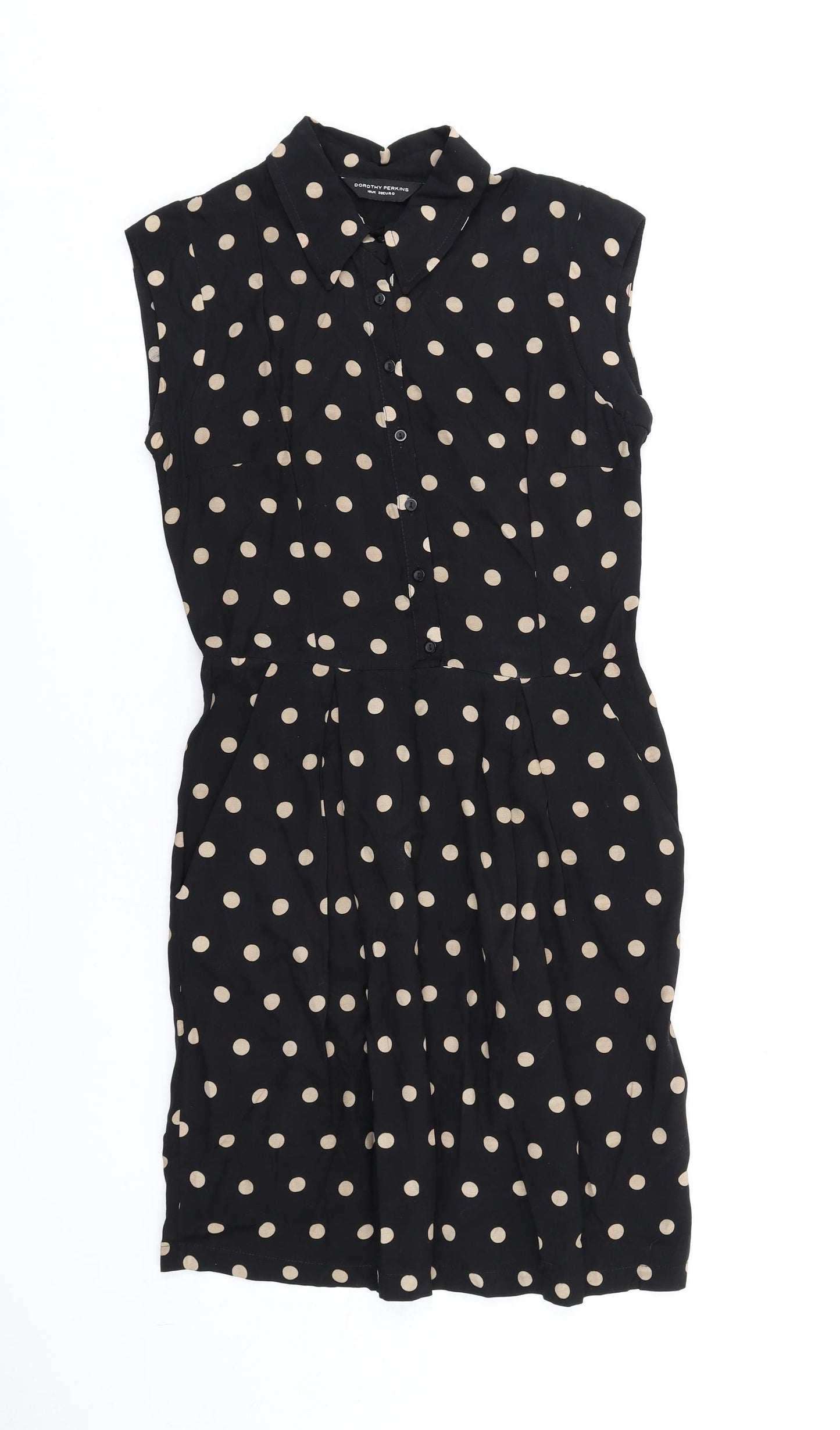 Dorothy Perkins Womens Black Polka Dot Viscose Shirt Dress Size 10 Collared Button