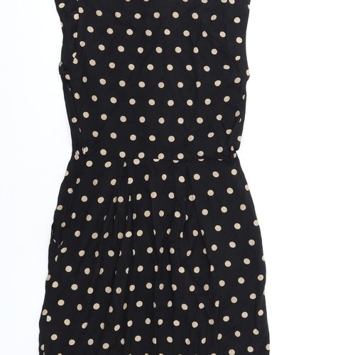 Dorothy Perkins Womens Black Polka Dot Viscose Shirt Dress Size 10 Collared Button